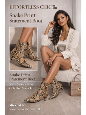 Katy Perry Snake Embossed Booties Size 9.5 Pointed Toe Neutral Animal Print Chic